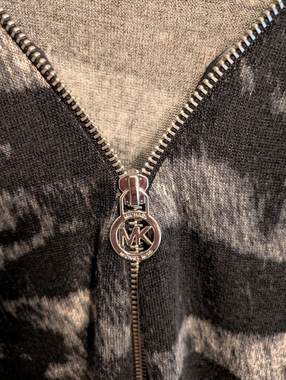 Michael Kors Women's Black and Gray Zip-Up Sweater with MK Charm